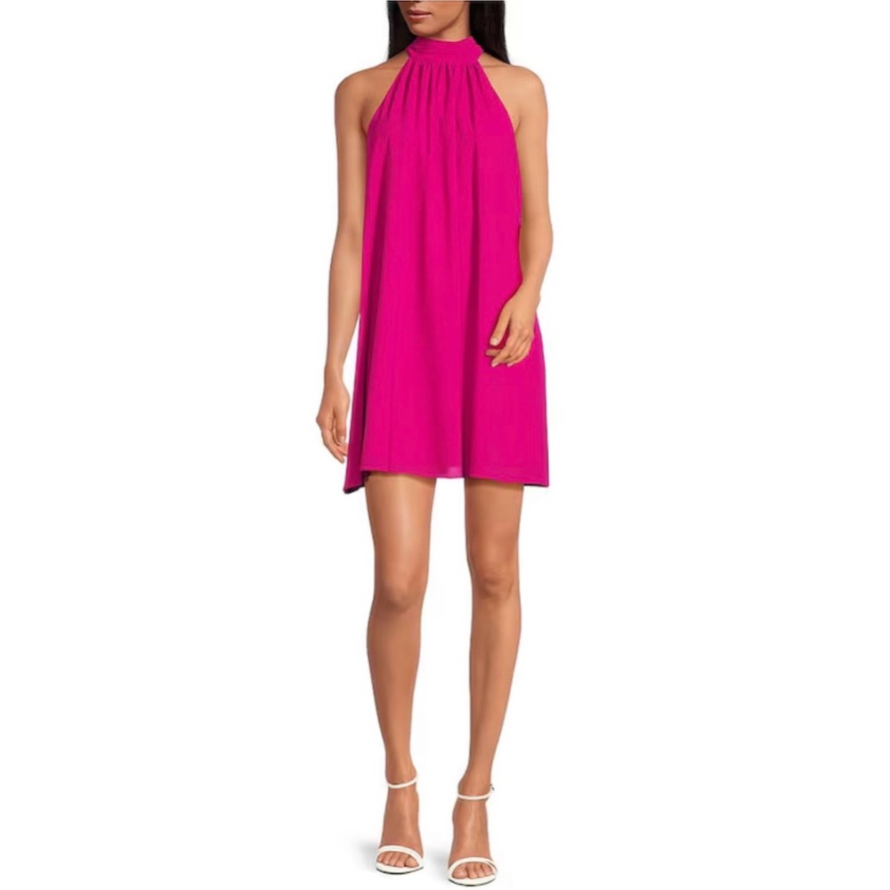 Badgley Mischka Fuchsia Elise Halter Mini Dress